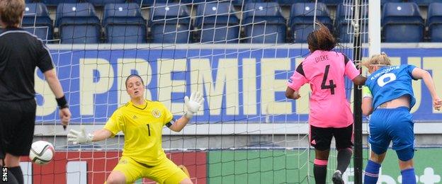 Margret Lara Vioarsdottir scores for Iceland