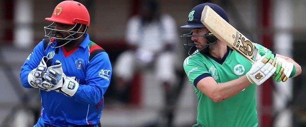 Ireland batsman Andrew Balbirnie plays a shot in the final Super Sixes match in Zimbabwe