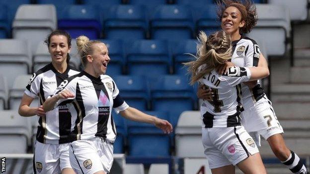 Notts County celebrate Jess Clarke's opener against Liverpool