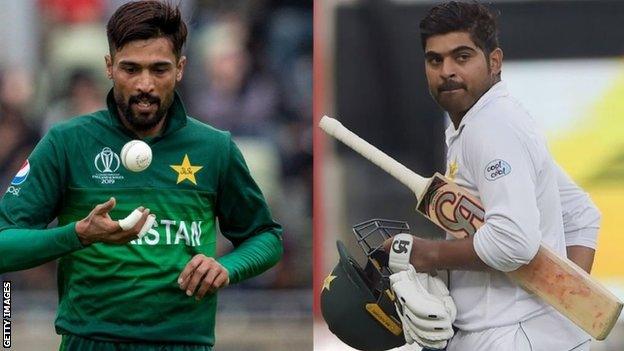 Pakistan bowler Mohammad Amir and batsman Haris Sohail