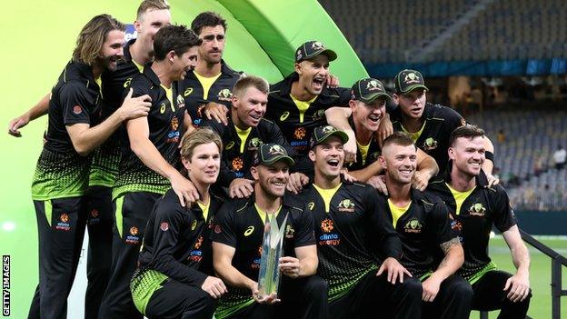 Australia with the T20 series trophy