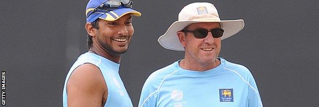 Kumar Sangakkara and Trevor Bayliss