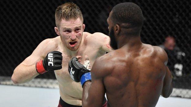 Brett John (L) and Montel Jackson at UFC Fight Island