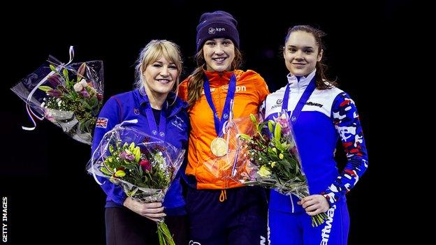 Elise Christie on the podium