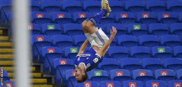 Will Vaulks celebrates his goal against Brentford