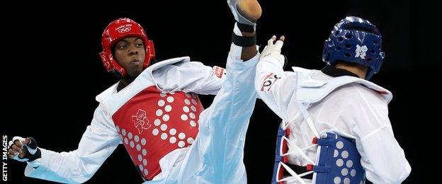 GB Taekwondo competitor Lutalo Muhammad in action