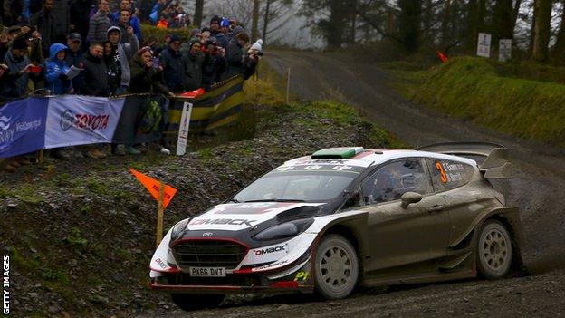 Elfyn Evans in action on day two of the Wales Rally GB