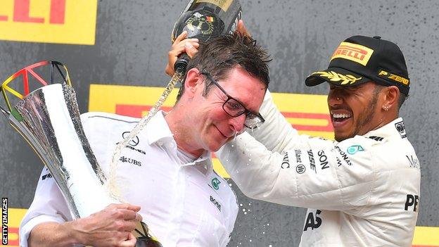 Lewis Hamilton and Andrew Shovlin, Mercedes trackside engineering director.