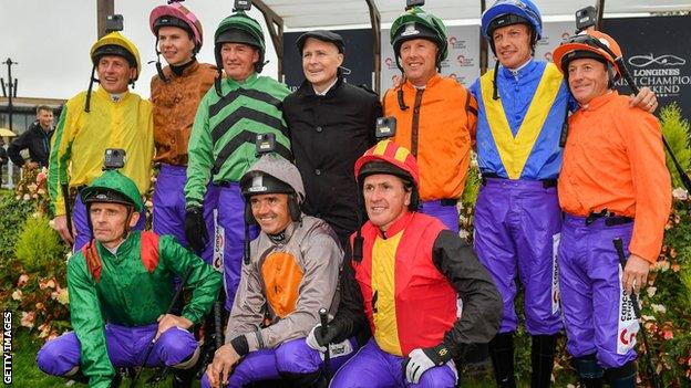 Johnny Murtagh, Joseph O'Brien, Paul Carberry, Charlie Swan, Richard Hughes, Kieren Fallon, AP McCoy and Ted Durcan with Pat Smullen