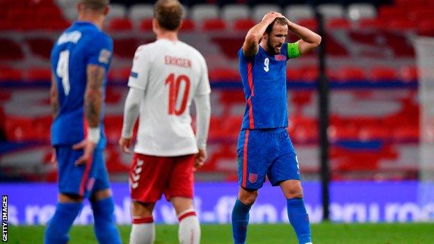 England striker Harry Kane during the 1-0 Nations League defeat by Denmark