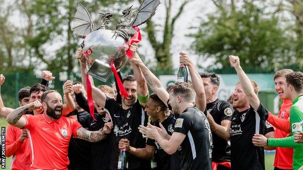 Connah's Quay Nomads celebrate winning the Cymru Premier