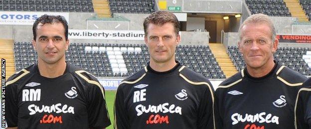 Roberto Martinez, Richard Evans and Alan Curtis in their Swansea days