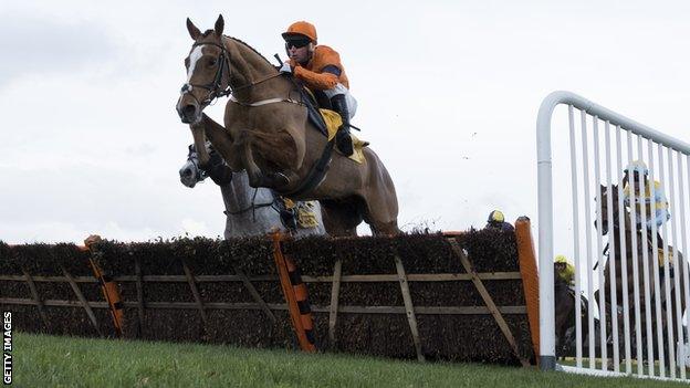 Joe Colliver riding Sam Spinner during the during the Betfair Stayers' Handicap Hurdle at Haydock in November