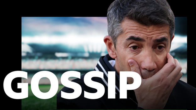 Bruno Lage holds his face in despair behind the word 'Gossip'