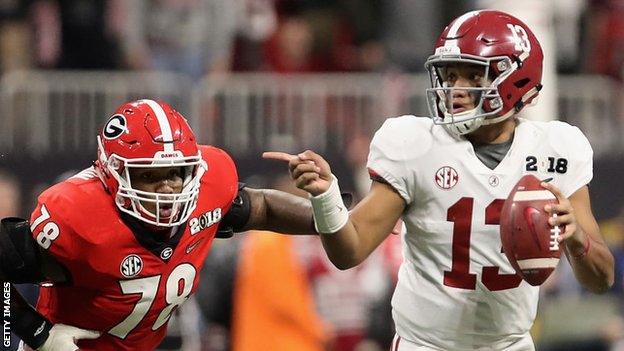 Tua Tagovailoa in the college football national championship game in January 2018