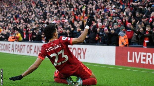 Luis Diaz celebrates