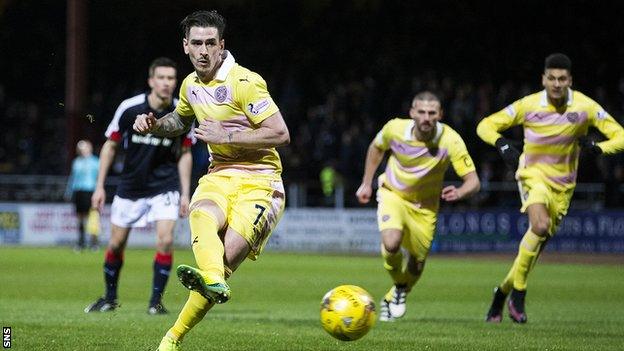 Jamie Walker scores from the penalty spot for Hearts