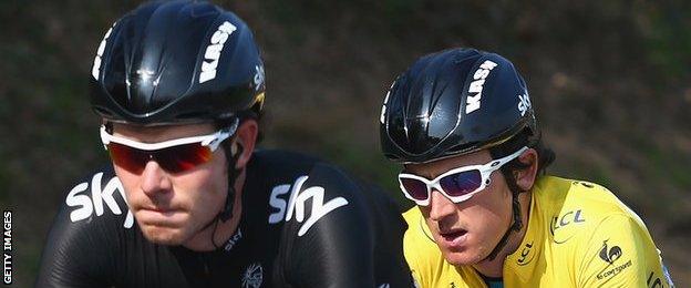 Luke Rowe (left) and Geraint Thomas (right)