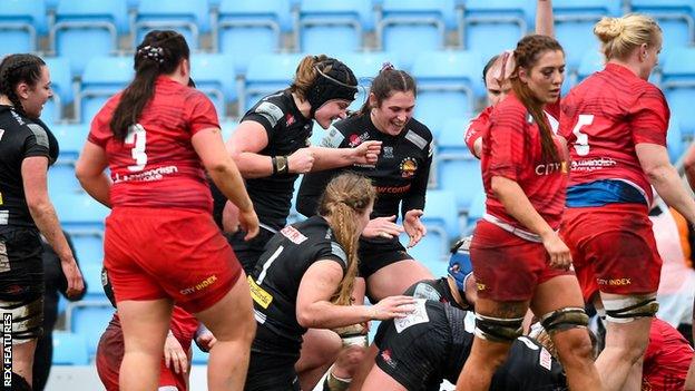 Exeter score a try against Saracens