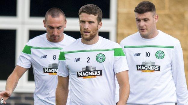 Adam Matthews (centre) in pre-season training with Celtic