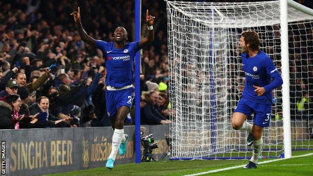 Chelsea defender Antonio Rudiger celebrates scoring his first Premier League goal against Swansea City