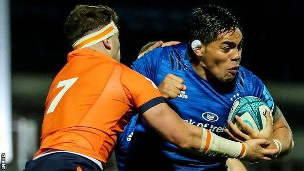 Edinburgh's Connor Boyle attempts to halt Leinster prop Michael Ala'alatoa at the RDS