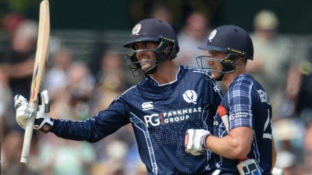 Calum MacLeod celebrates his century against England