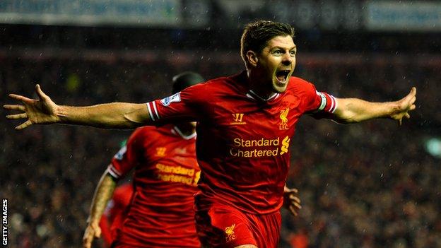 Steven Gerrard celebrating a goal for Liverpool