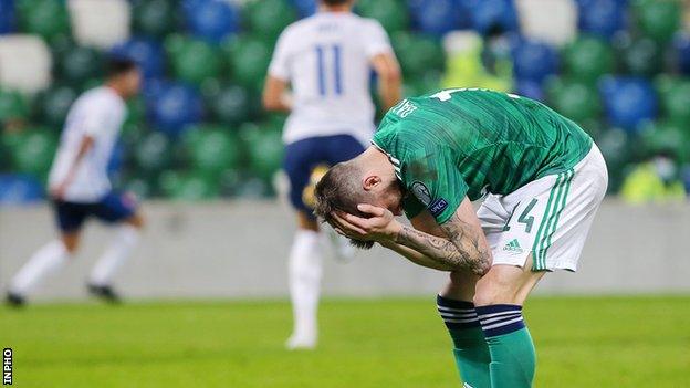 Stuart Dallas, who won his 50th cap, was dejected after Michal Duris' winner