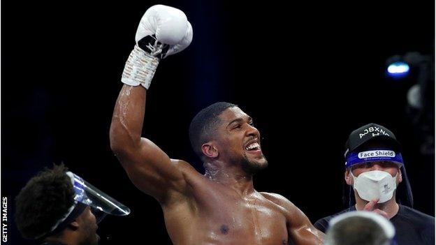 Anthony Joshua celebrates