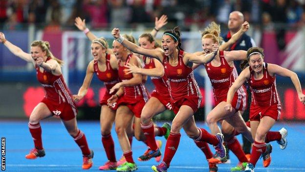 England women's hockey celebrate