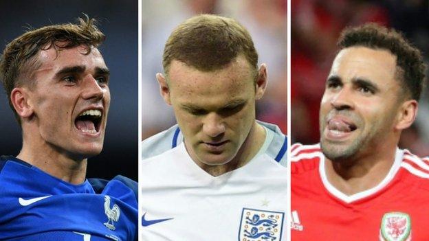 It has been a tournament of contrasting fortunes for France's Antoine Griezmann, England's Wayne Rooney and Jamie Vardy, and Wales' Hal Robson-Kanu