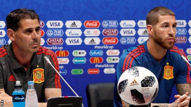 Fernando Hierro and Sergio Ramos at a Spain news conference