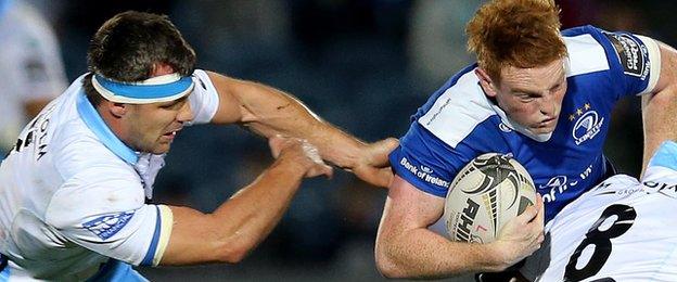 Leinster's Cathal Marsh attempts to find away through the Glasgow defence