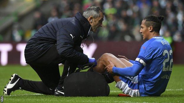 Rangers captain Bruno Alves injured at Celtic Park