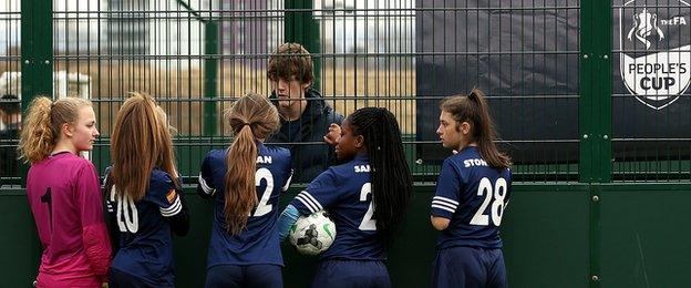 Sandwell Academy receive some instructions during the under-16 girls competition in Manchester