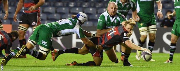 Tom Brown crosses the line for Edinburgh's opening try