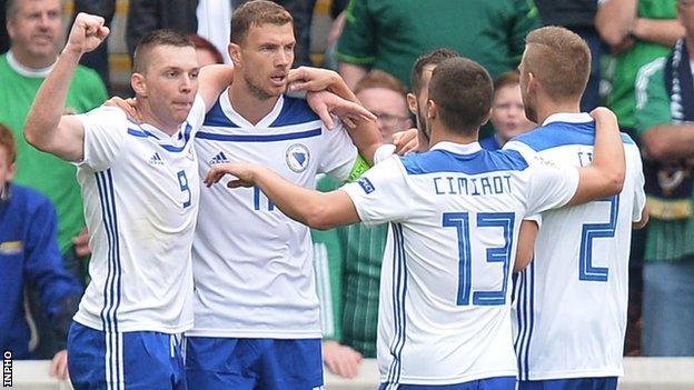 It was Edin Dzeko and his Bosnian team-mates who were celebrating at Windsor Park