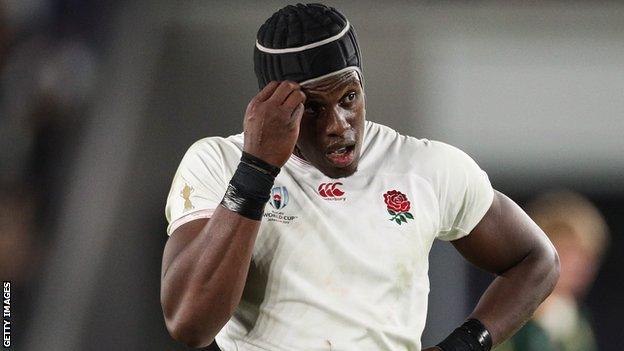 Maro Itoje looks dejected after England are beaten by South Africa in the 2019 Rugby World Cup final