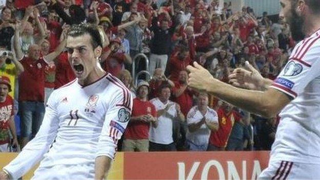 Gareth Bale celebrates his winning goal in Andorra