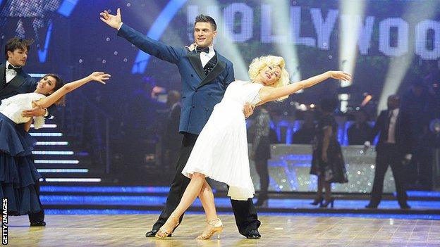 Helen George and Aljaz Skorjanec perform on Strictly Come Dancing