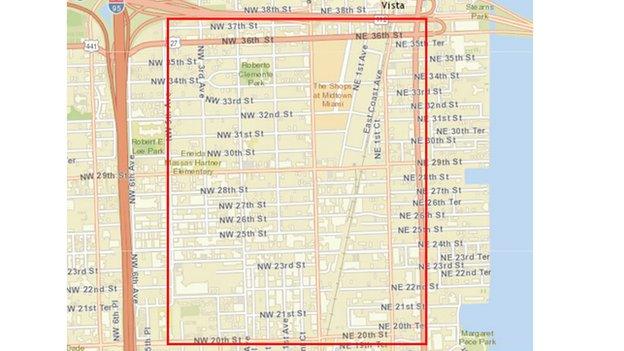 Map of area affected by Zika