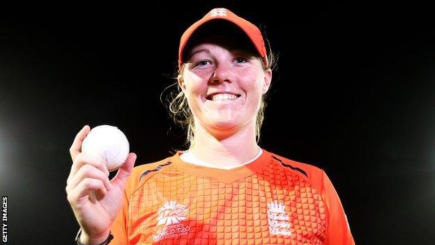 Anya Shrubsole celebrates her hat-trick against South Africa