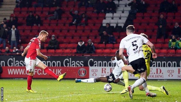 Jayden Stockley scores Charlton's first goal