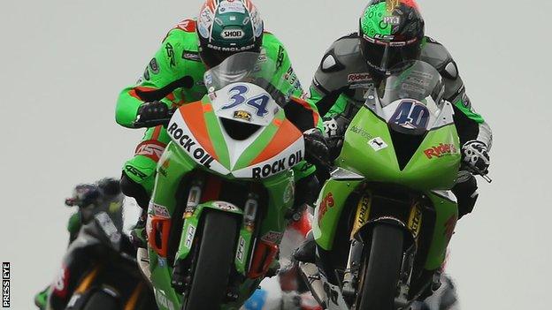 Alastair Seeley moves into an early lead in the Supersport race on Saturday