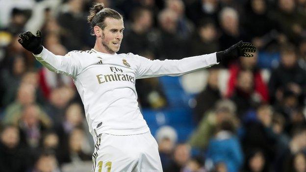 Gareth Bale celebrates a Real Madrid goal