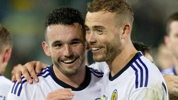 John McGinn (left) said Ryan Porteous' (right) Scotland debut was "10 out of 10"