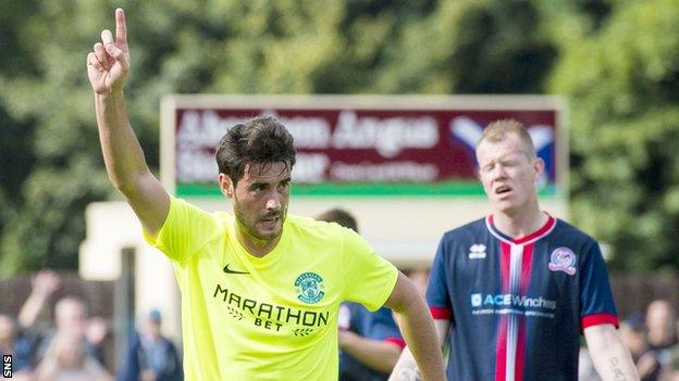 Hibs' Brian Graham celebrates against Turriff