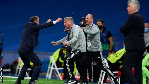 Yuriy Vernydub (left) celebrates at the Bernabeu