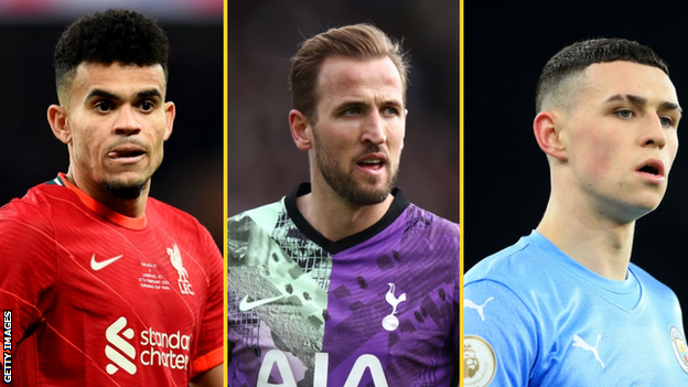 Luis Diaz, Harry Kane and Phil Foden